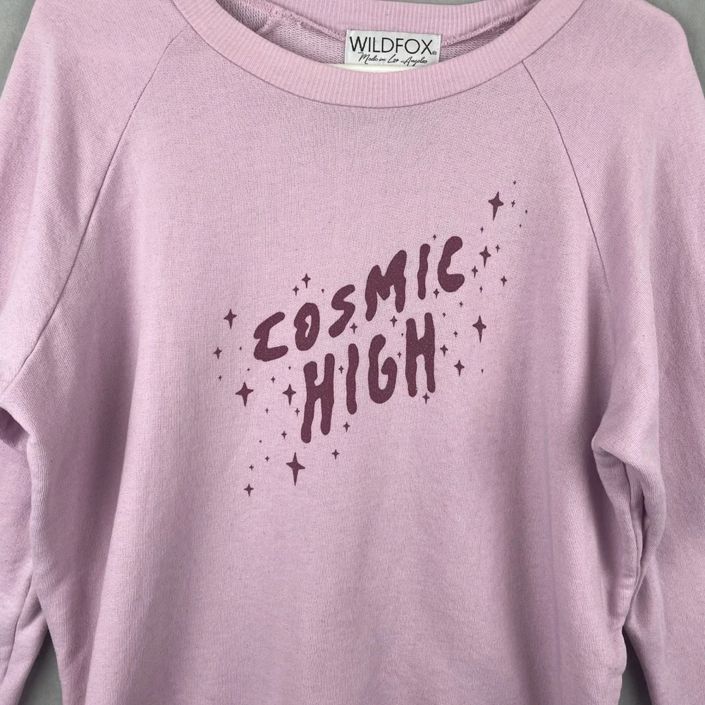 Wildfox Cosmic High‎ Graphic Sweatshirt Pink Raglan Pullover Sz Medium USA Space